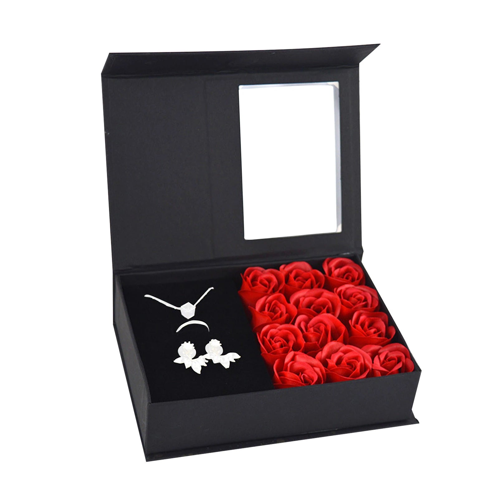 Coffret cadeaux à bijoux avec roses et sac