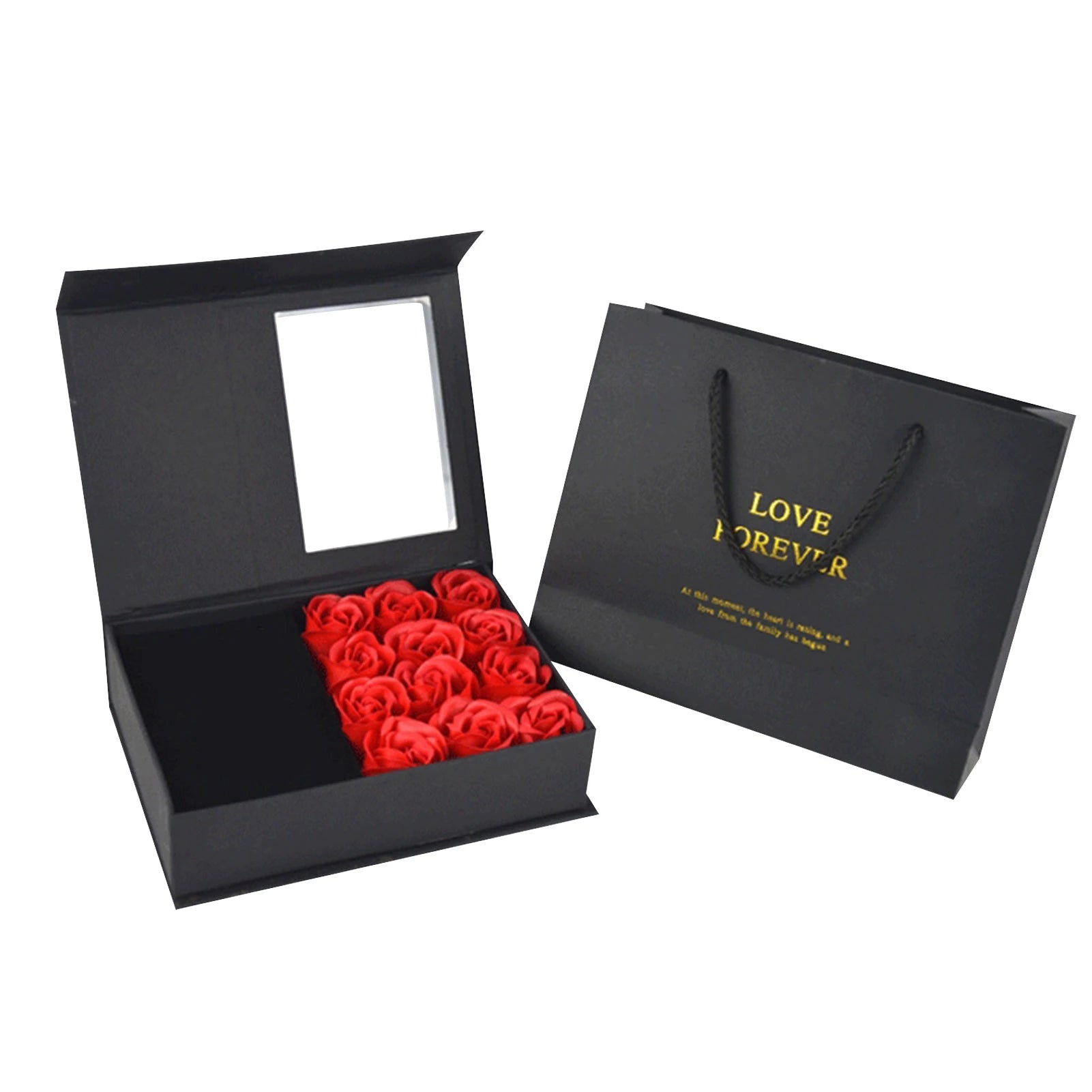 Coffret cadeaux à bijoux avec roses et sac